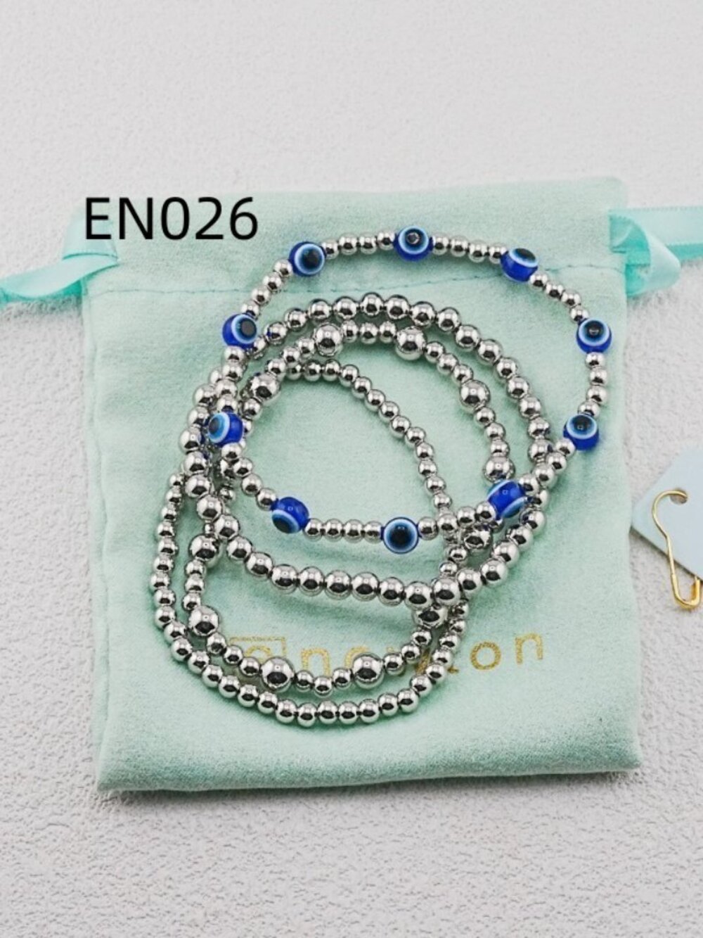 Enewton White Gold Beaded Blue eye Bracelet Set